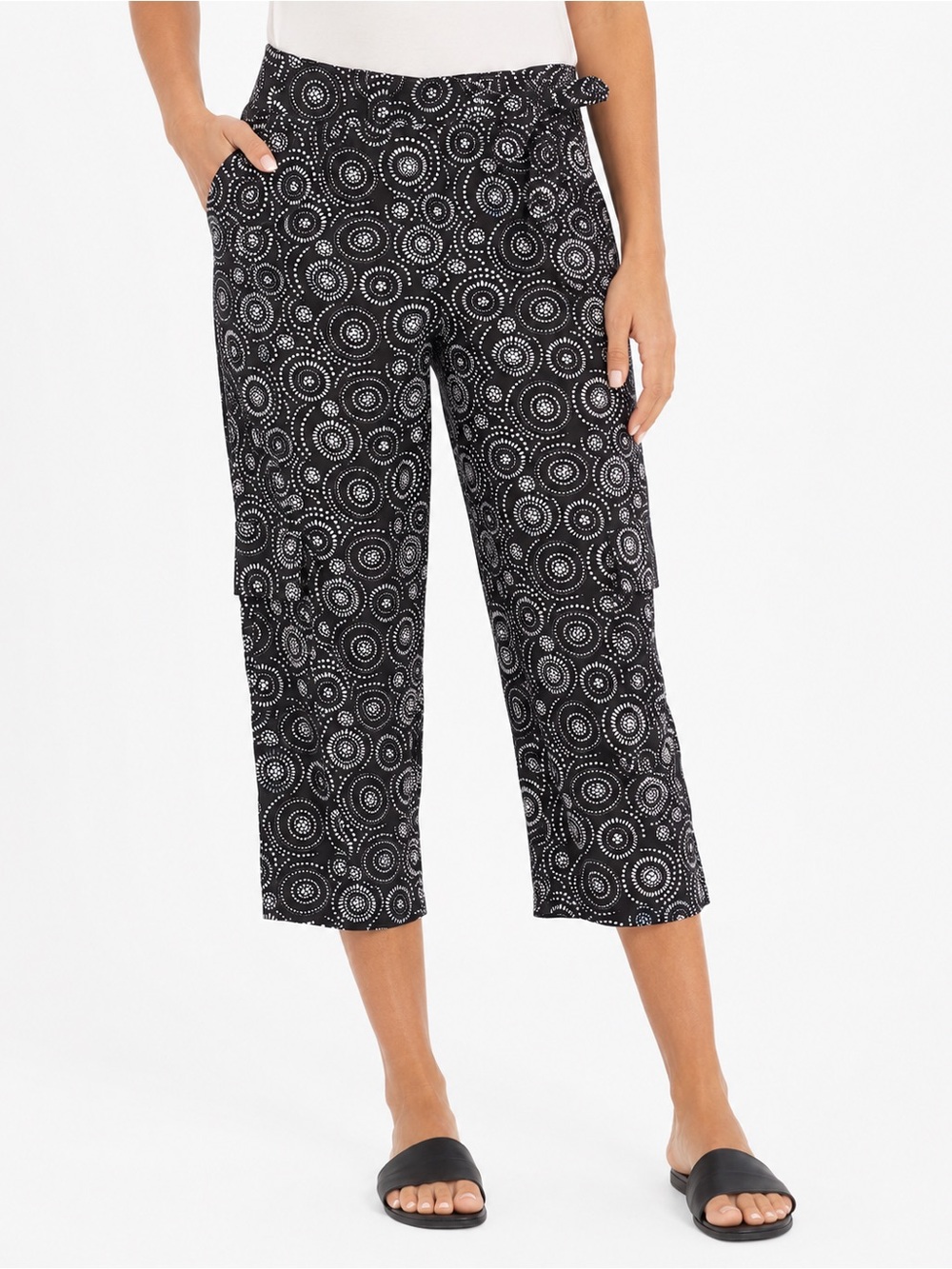 Style & Co. Black and White Circular-Print Wide-Leg Crop Pants
